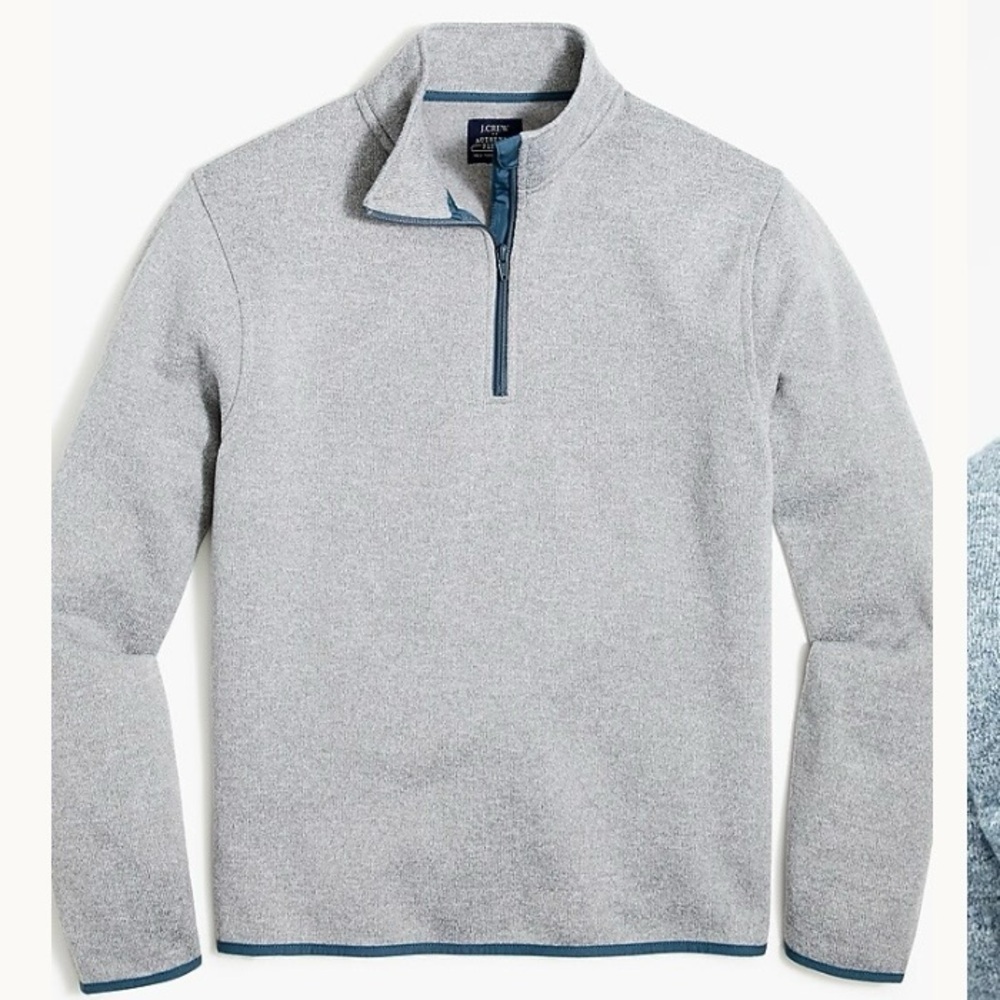 J. Crew Marled Authentic Fleece Half Zip Pullover Mens Size XL Gray Blue Trim